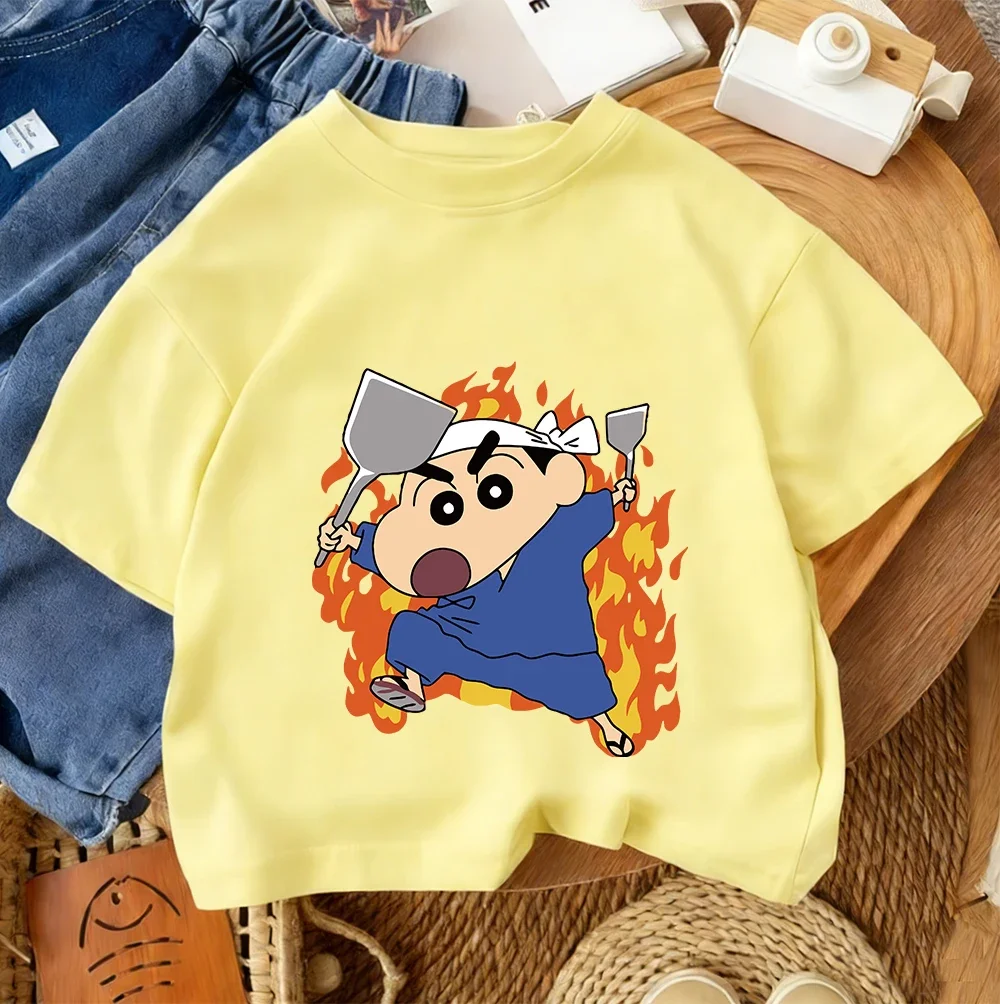 New Fashion Kids T Shirt Cute Cartoon Print Summer Casual Crew Neck Youth Wear Crayon Shin Chan 3 14 Years
