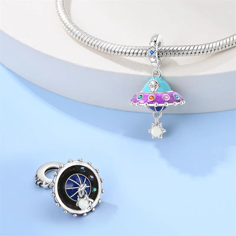 Fit 3mm Original Bracelets 925 Sterling Silver Glow Space Ship Charms Beads For Women DIY Birthday Party Jewelry Gifts