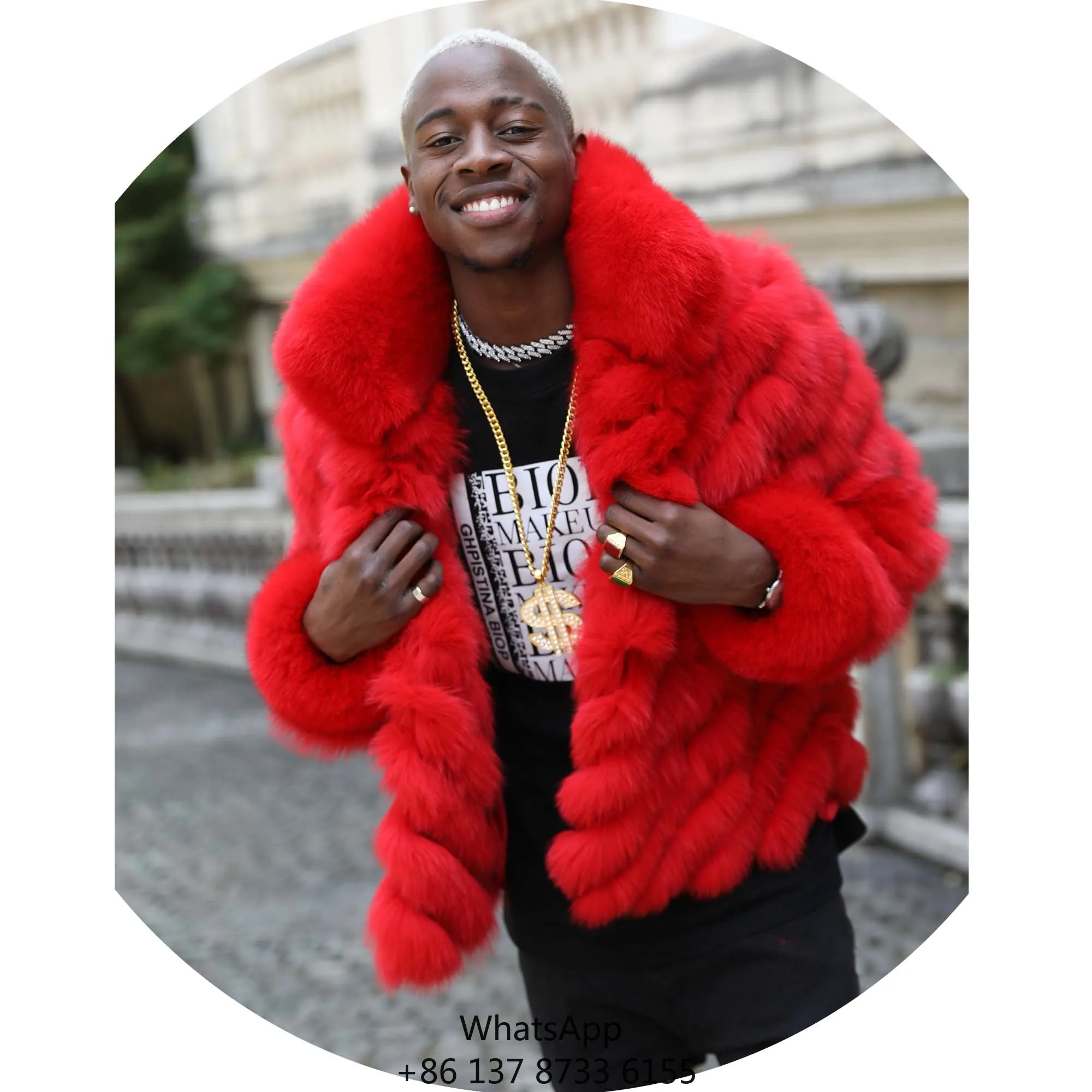 

Мужская зимняя куртка с большим воротником, двусторонняя, из натурального меха