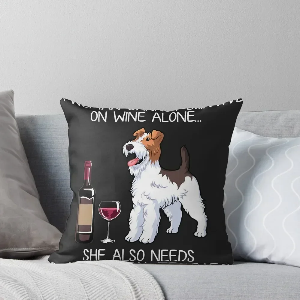 Wire Fox Terrier and wine Funny dog Fitted V-Neck T-Shirt Throw Pillow Cushions Home Decor Covers For Sofas pillow