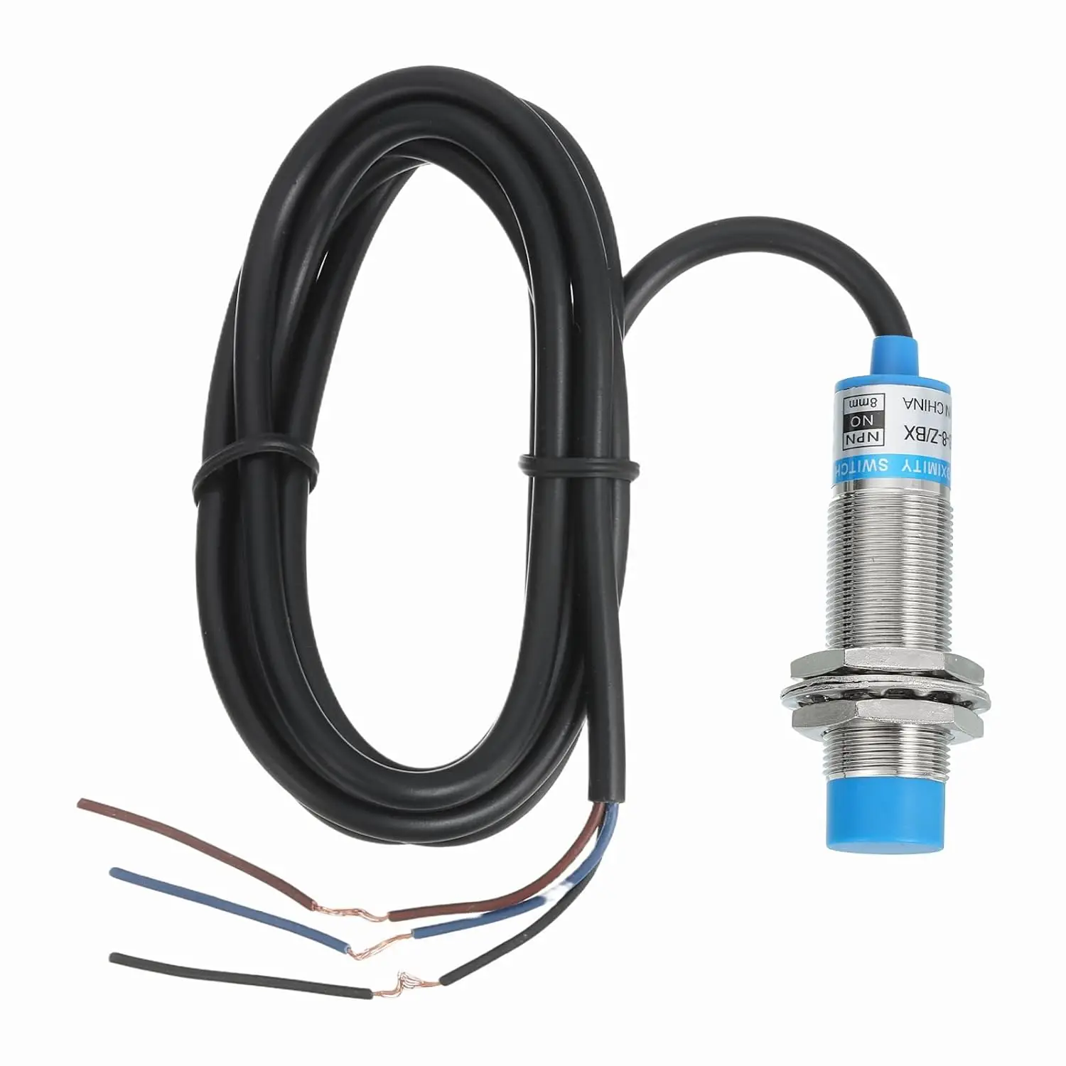 Interruptor de sensor de proximidad inductivo M18 Tipo sin blindaje Detector LJ18A3-8-Z/BX 8 mm 10-30 VCC 200 mA NPN Normalmente abierto (NO) 3 cables