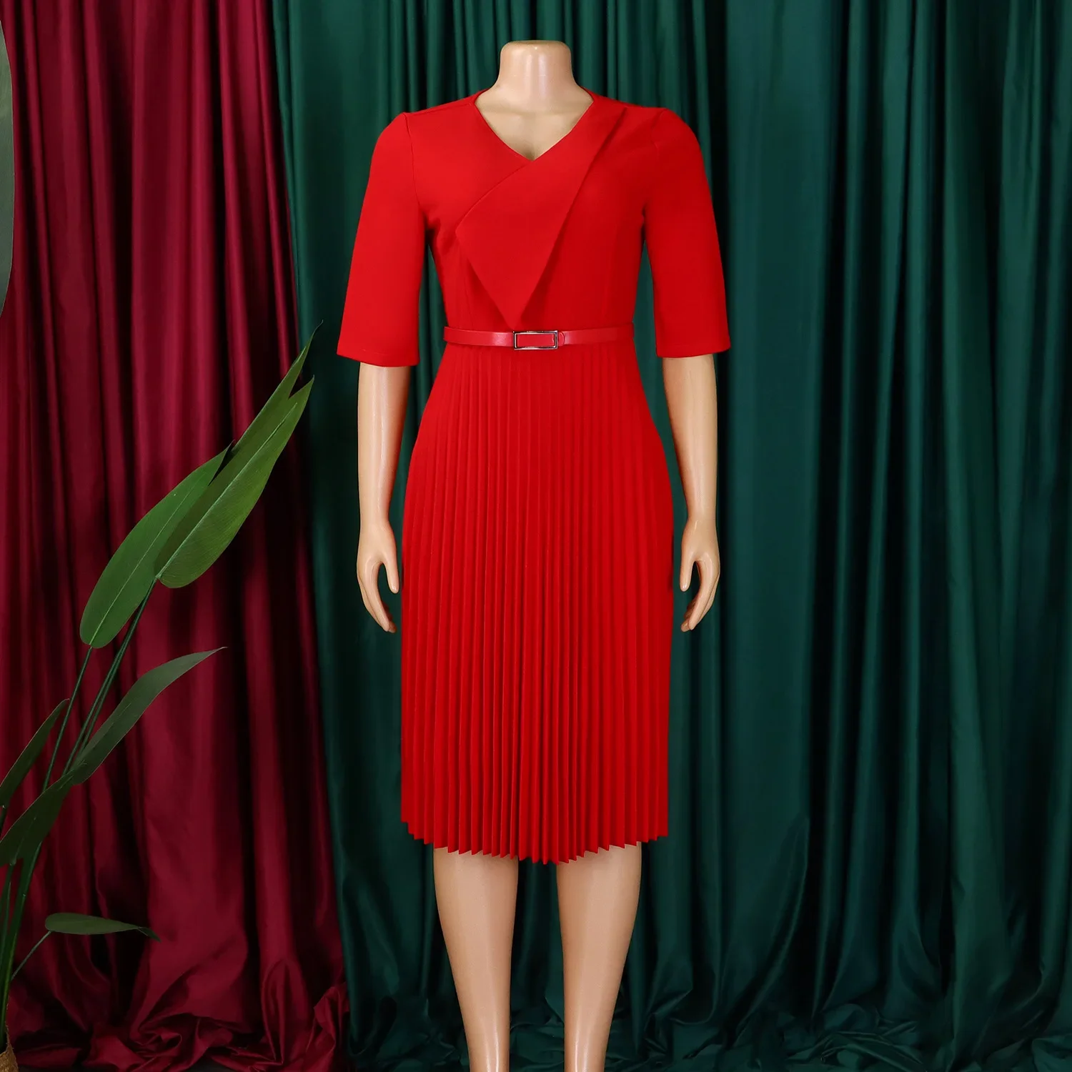 

Customized Elegant Dress Women for Wedding Party 2025 Summer African Short Sleeve V-neck Polyester Midi Pleat Dress Dashiki Afri