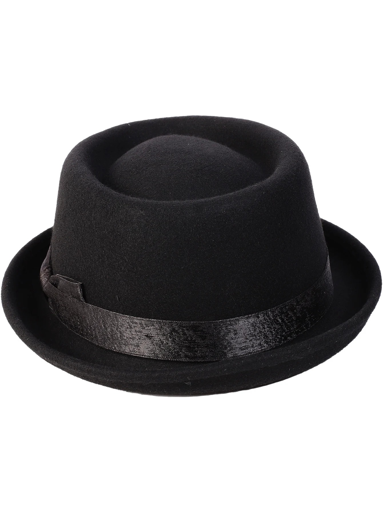 2024 Black Pork Pie Hat Wool Felt Bow Mens Fedora Jazz Cap Church Panama Gangsters Caps Gentlemen Fashion Porkpie Hats