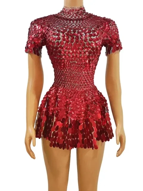 Shining Sequins Short Dress for Women Party Celebriate Birthday Dress Sexy Nightclub Performance Dance Costume Show Stage Wear