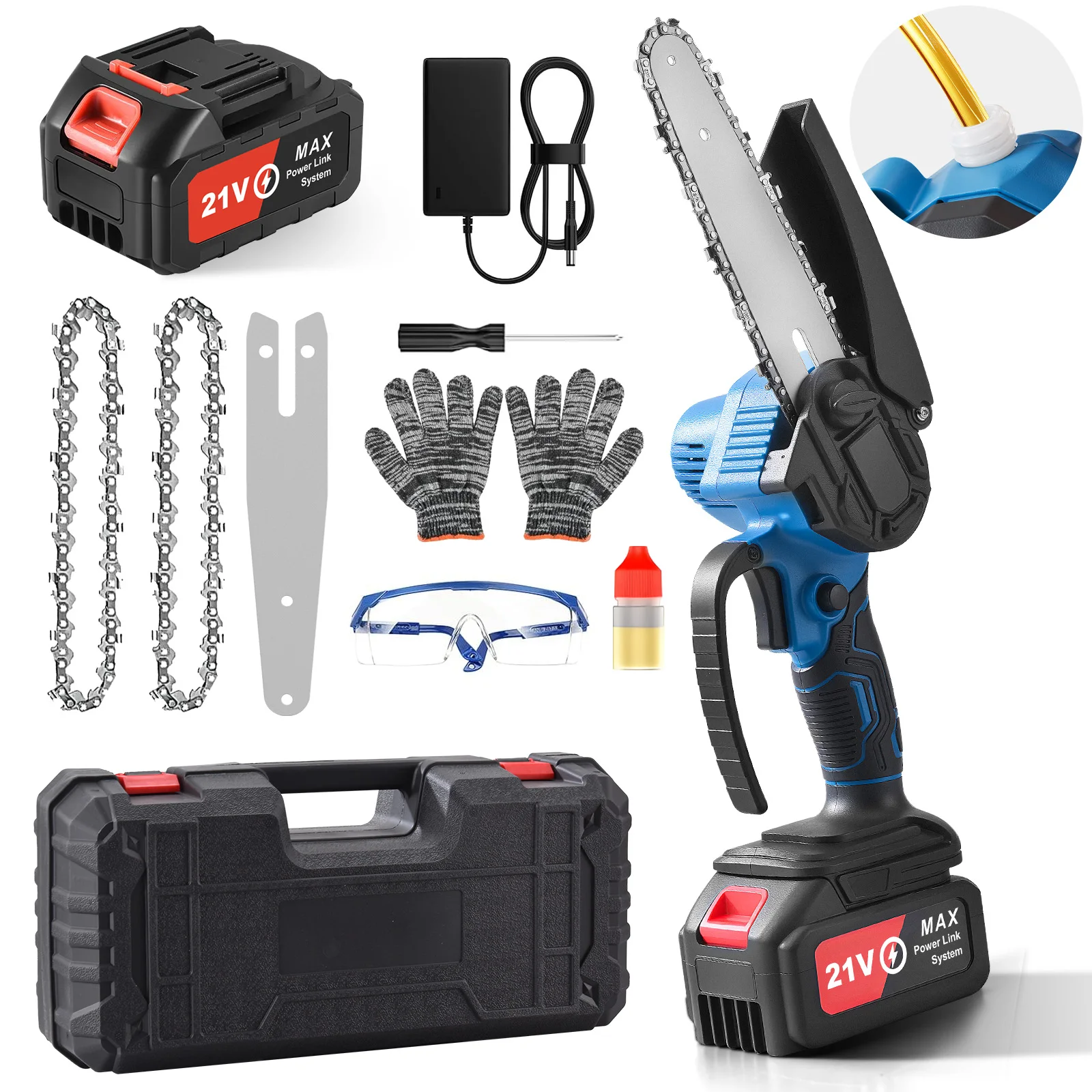 6 Inch Cordless Mini Chainsaw Handheld Electric Chain Saw Battery Powered Chainsaw for Tree Trimming Garden Tools w/ Plastic Box