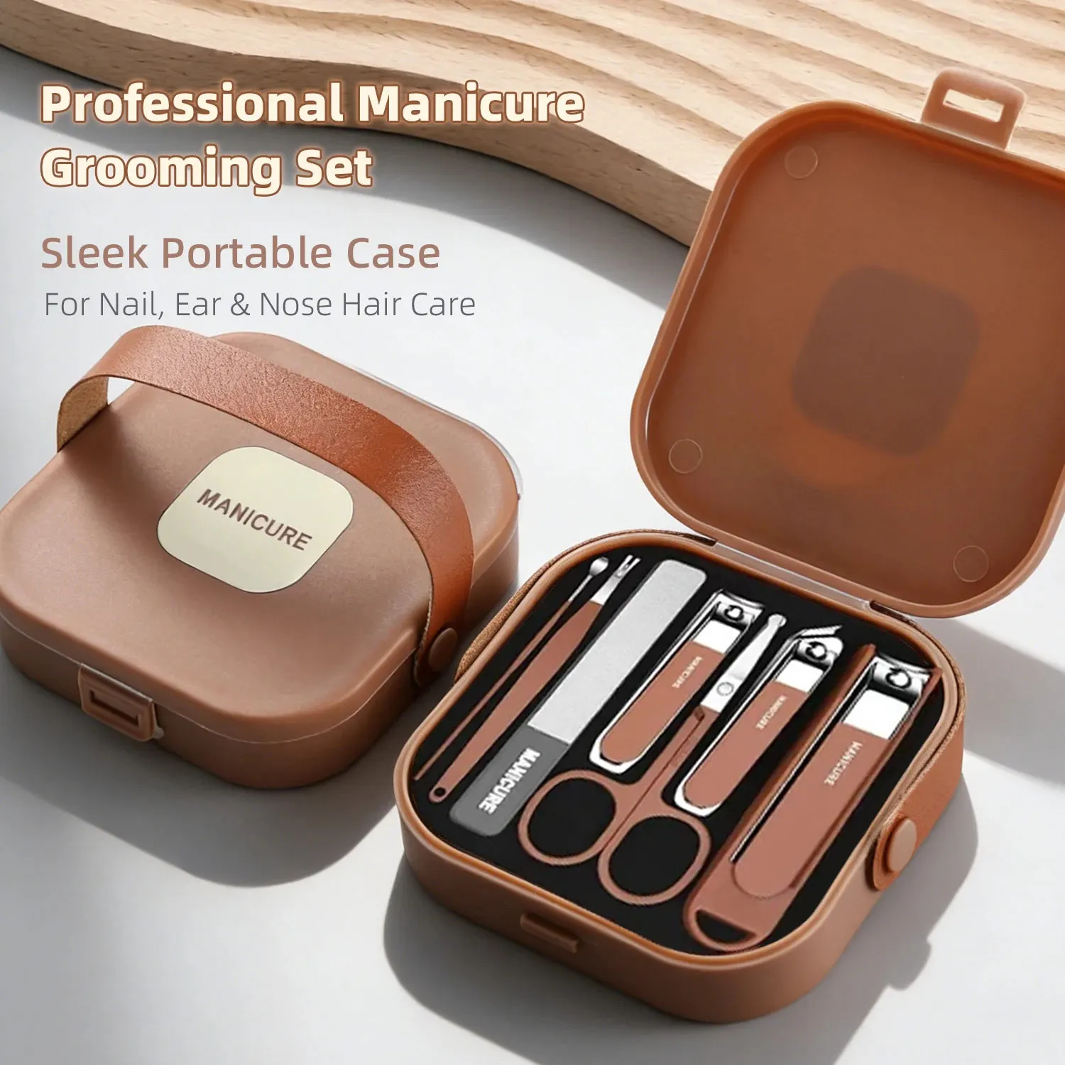 Portable Nail Care Grooming Set Anti‑Splatter Nail Clipper Kit Stainless Steel Manicure Tools Nail Buffer File With Storage Box
