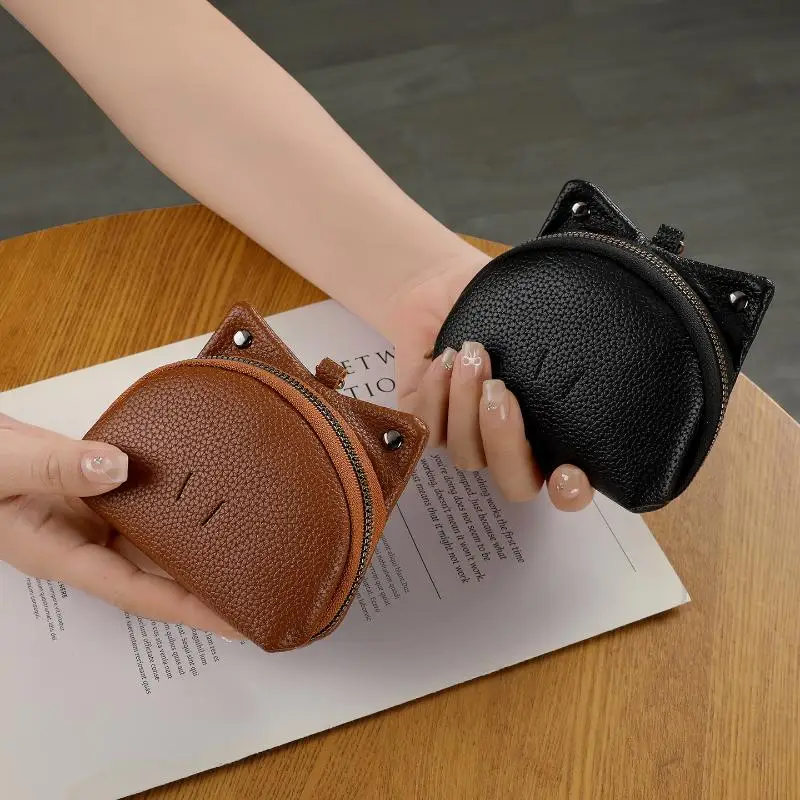 Mini PU Leather Coin Purse Lovely Cat Ear Design Easy to Carry Durable Zipper Change Holder for Women Daily Travel Shopping