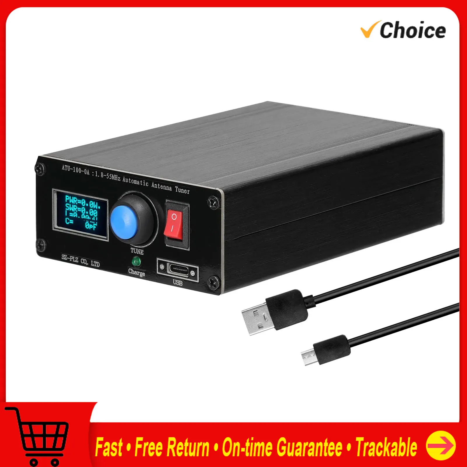 ATU-100-0A 1.8-55MHz/30MHz Mini Automatic Antenna Tuner OLED Display Aluminum Outcase with1800MAh Battery ATU Antenna Tuner