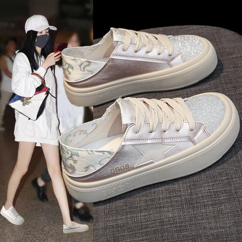 

Women's Summer Convertible Casual Shoes Breathable Hidden Heel Platform Sneakers Non-Slip Wear-Resistant All-Match White Shoes