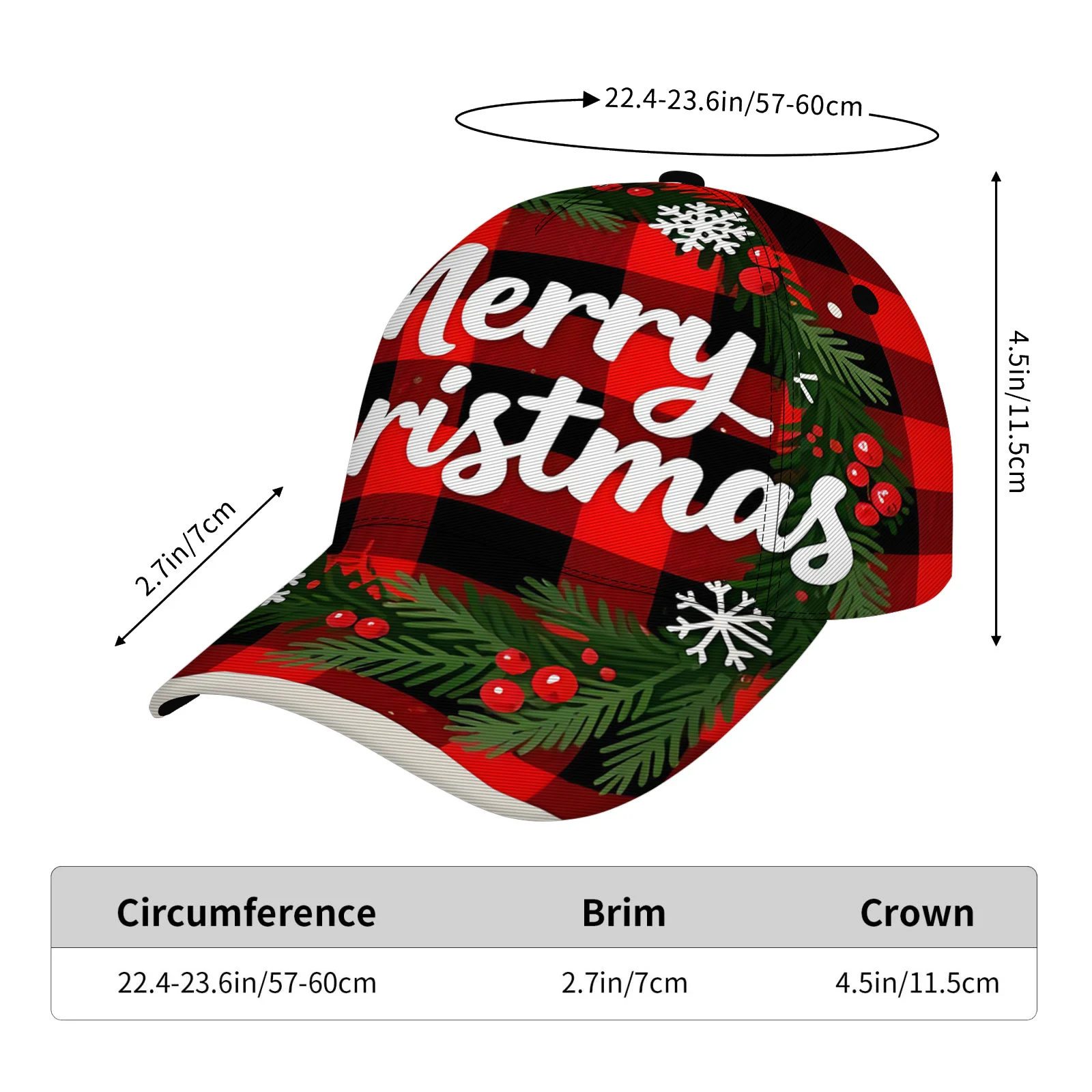Christmas Exclusive Red Black Plaid Snowflake Print Adjustable Sun Hat Funky Holiday Hat with Snowflake Patterns