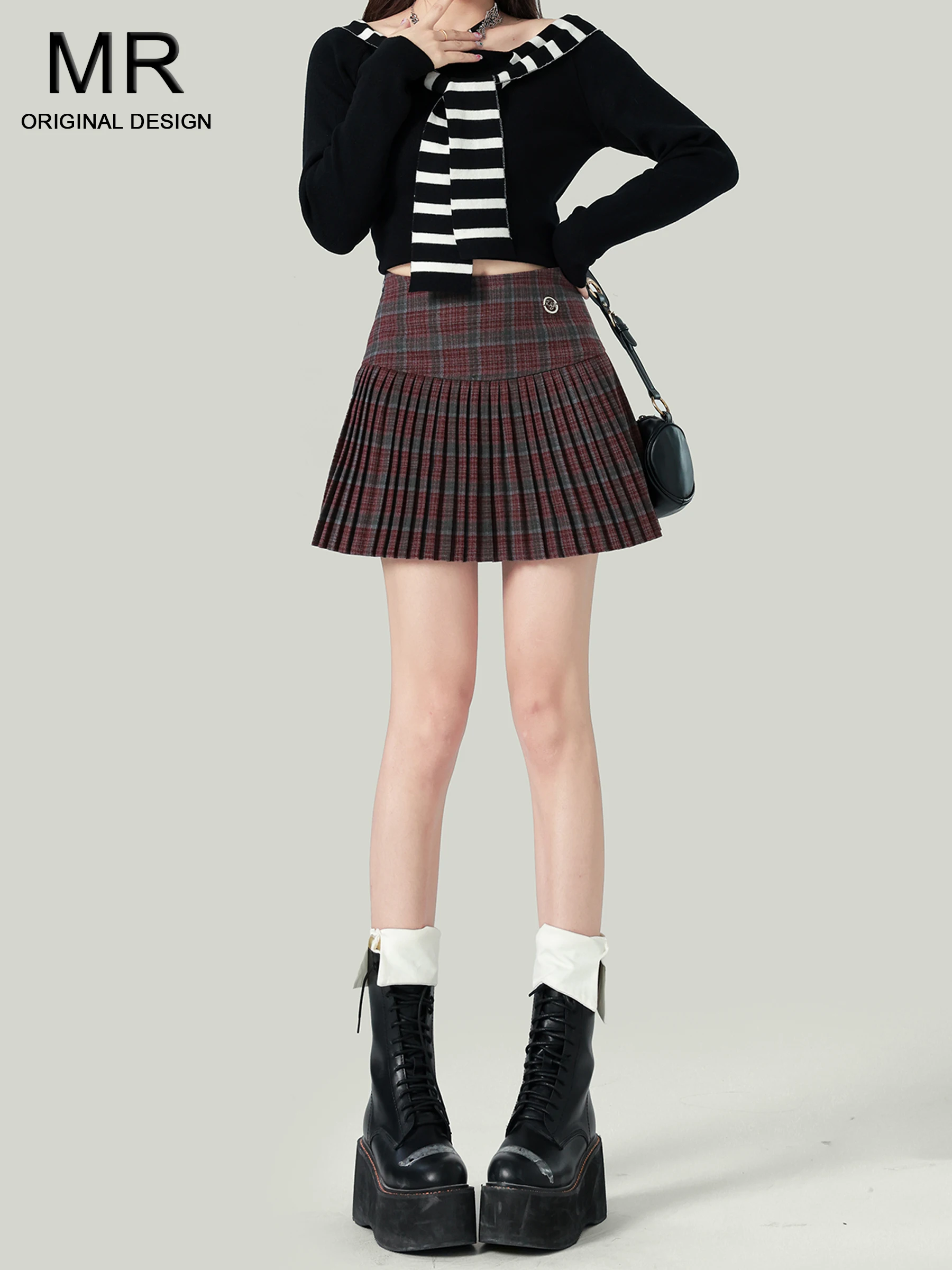 

Ретро-юбка в клетку с высокой талией, шерстяная, плиссированная, короткая, женская, осенняя коллекция 2026, новая, с защитой от просвечивания, в студенческом стиле, А-силуэт