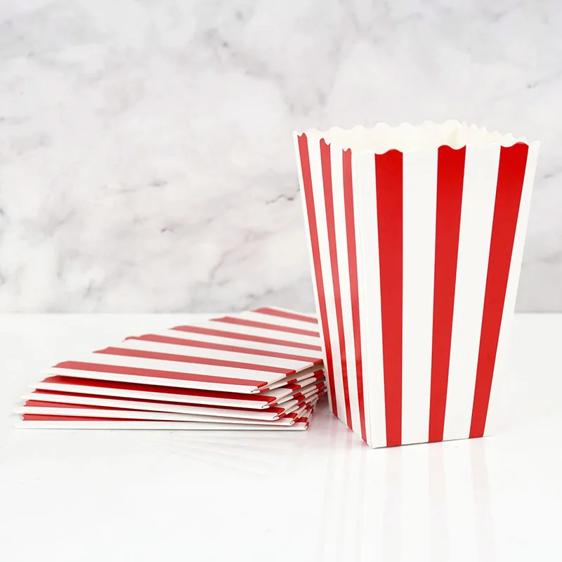 

10pcs Popcorn Boxes Red White Striped Popcorn Bags Celebration Children's Day Birthday Party Decoration Supplies