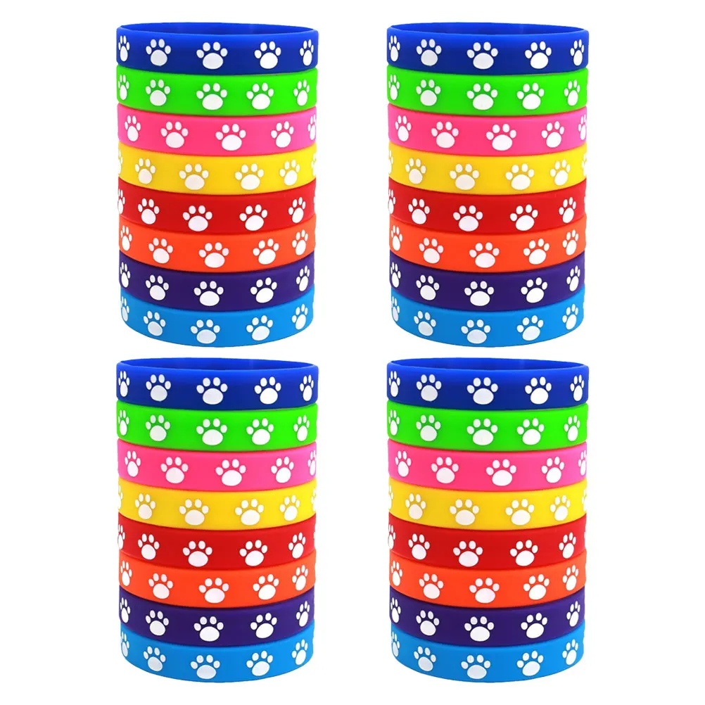 

32Pcs Dog Paw Silicone Wristbands Cute Paw Print Stretch Bracelets Waterproof Party Favors Birthday Goodie Bag Stuffers