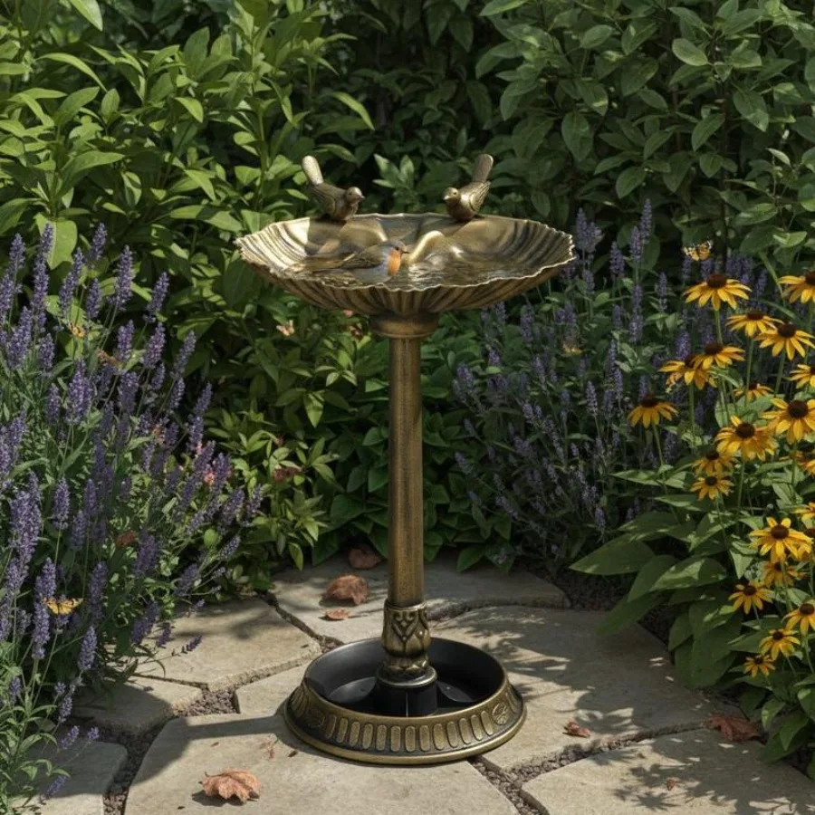 

81cm Tall Bird Bath with 2 Decorative Birds, Vintage Style Birdbath with Flower Planter Base, Bird Bath Bowl for Garden, Bron