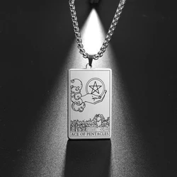 Dawapara Amulet Pentacles Tarot Card Pendant Box Chain Necklace Men Stainless Steel Jewelry Accessories Black Golden Necklaces