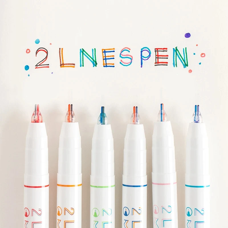 Six 2-line color creative cute art painting graffiti pens 0.5mm gel fluorescent pen stationery