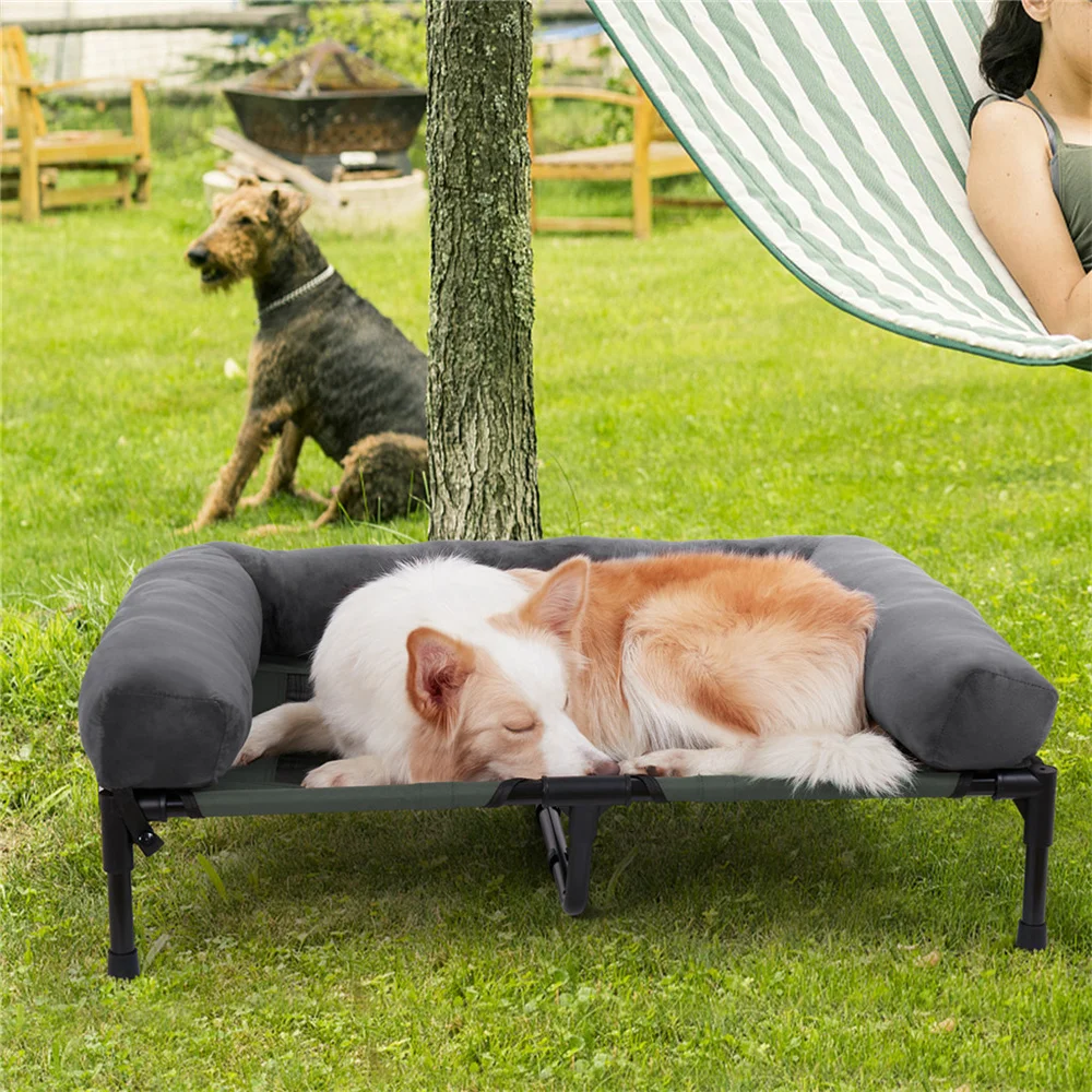 XXL XL Large Dog Bed Outdoor Raised Dog Bed with Cooling Breathable Mat and Soft Plush Mat Pet Puppy Camping Cot for Home Garden