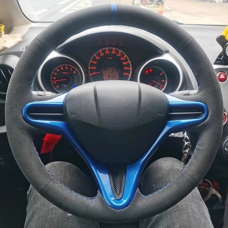 

Custom Hand-stitched Car Steering Wheel Cover Suede Leather For Honda 2009-2013 City Jazz Car Interior Accessories