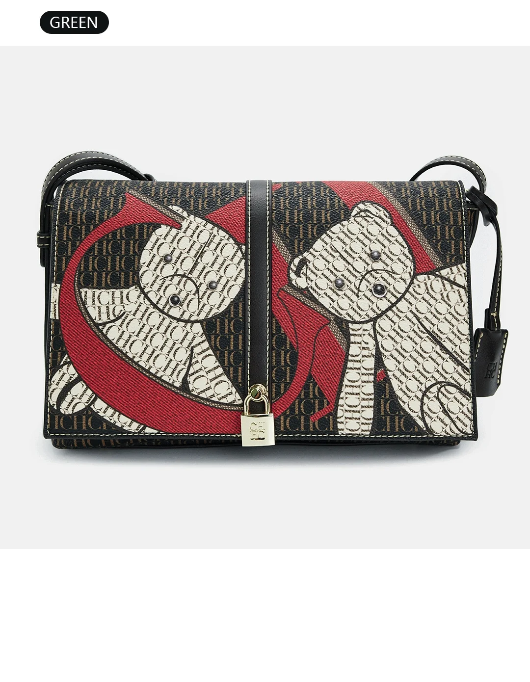 CH Damen Vintage Schultertasche, bedruckte Umhängetasche, modische Handtasche aus PU-Leder, lässige Umhängetasche für Damen, kleine Umhängetasche mit Klappe. – Detail 12