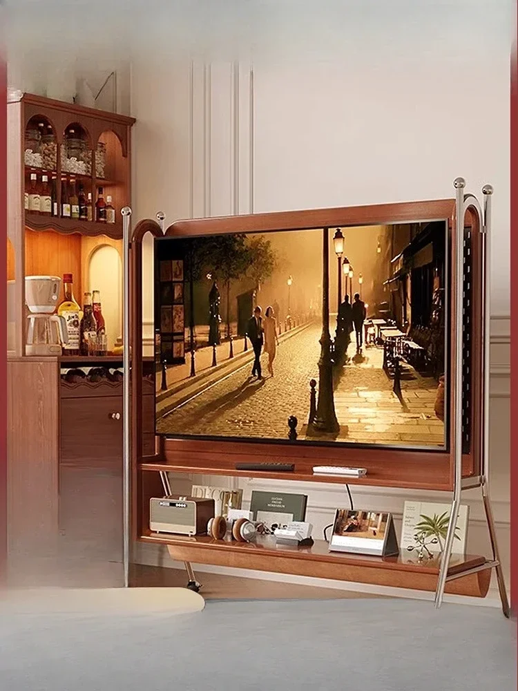 French retro removable TV stand TV cabinet simple medieval living room solid wood
