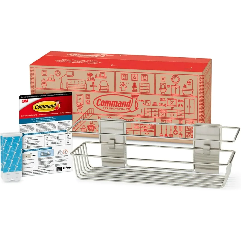 

Стойка для душа из сатинового никеля с водонепроницаемыми полосками, органайзер для ванной комнаты, вмещает до 6,5 фунтов.