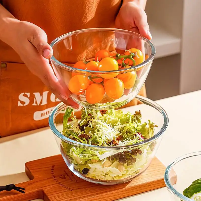 

Thiened High Borosilie Glass Bowl Transparent Microwave Se Heat Resistant Large Size Salad Bowl for Home Use