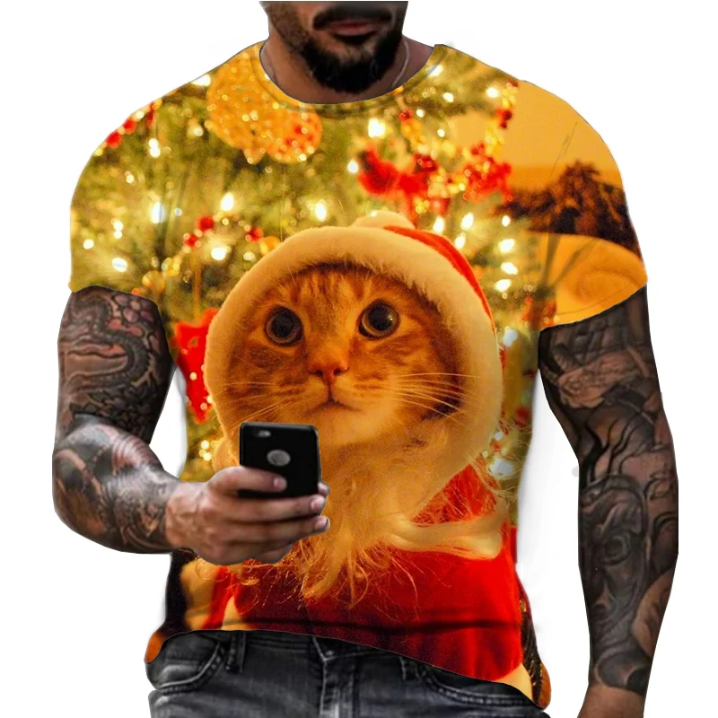 Summer New Cute Cat 3D Printed Short Sleeve American Personalized Naughty Cat Loose Leisure Fitness T-shirt