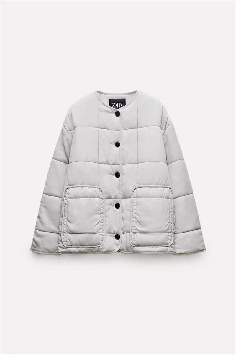 

Autumn Winter New Women's Silk Cotton Long Sve round Ne Jaet Coat Sweet Sle Loose Fit Regular Thin Single Button