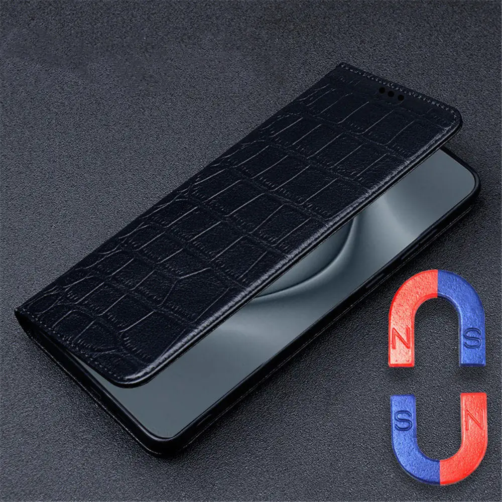 Чехол-книжка из натуральной воловьей кожи с крокодиловой текстурой для Huawei Pura 70 Ultra/Pura 70 Pro/Pura 70, деловой чехол с полным покрытием
