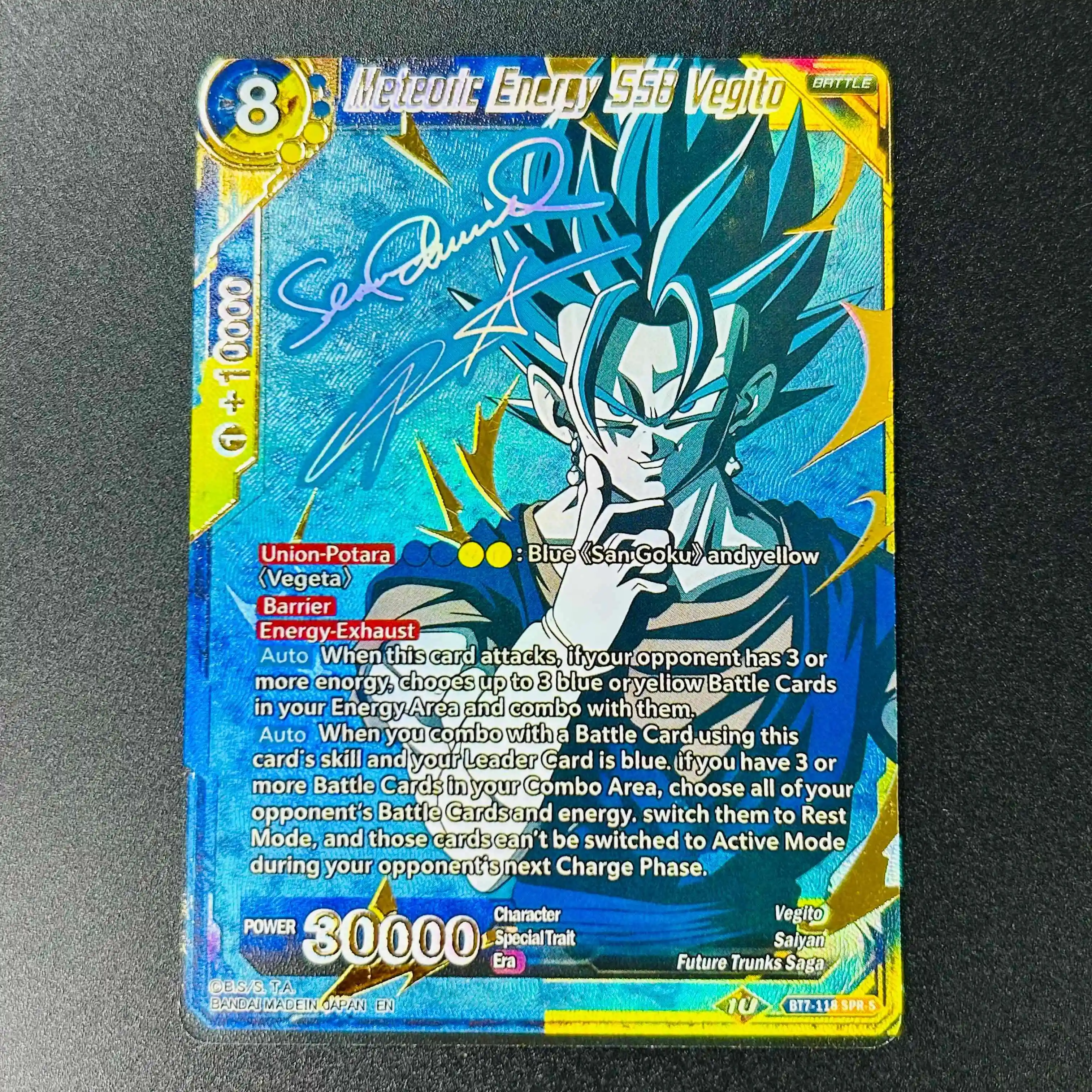 Tarjeta Coleccionable de Anime Dragon Ball Super SSB Vegito Meteoric Energy Signed SPR DIY Texturizada en Color Menta