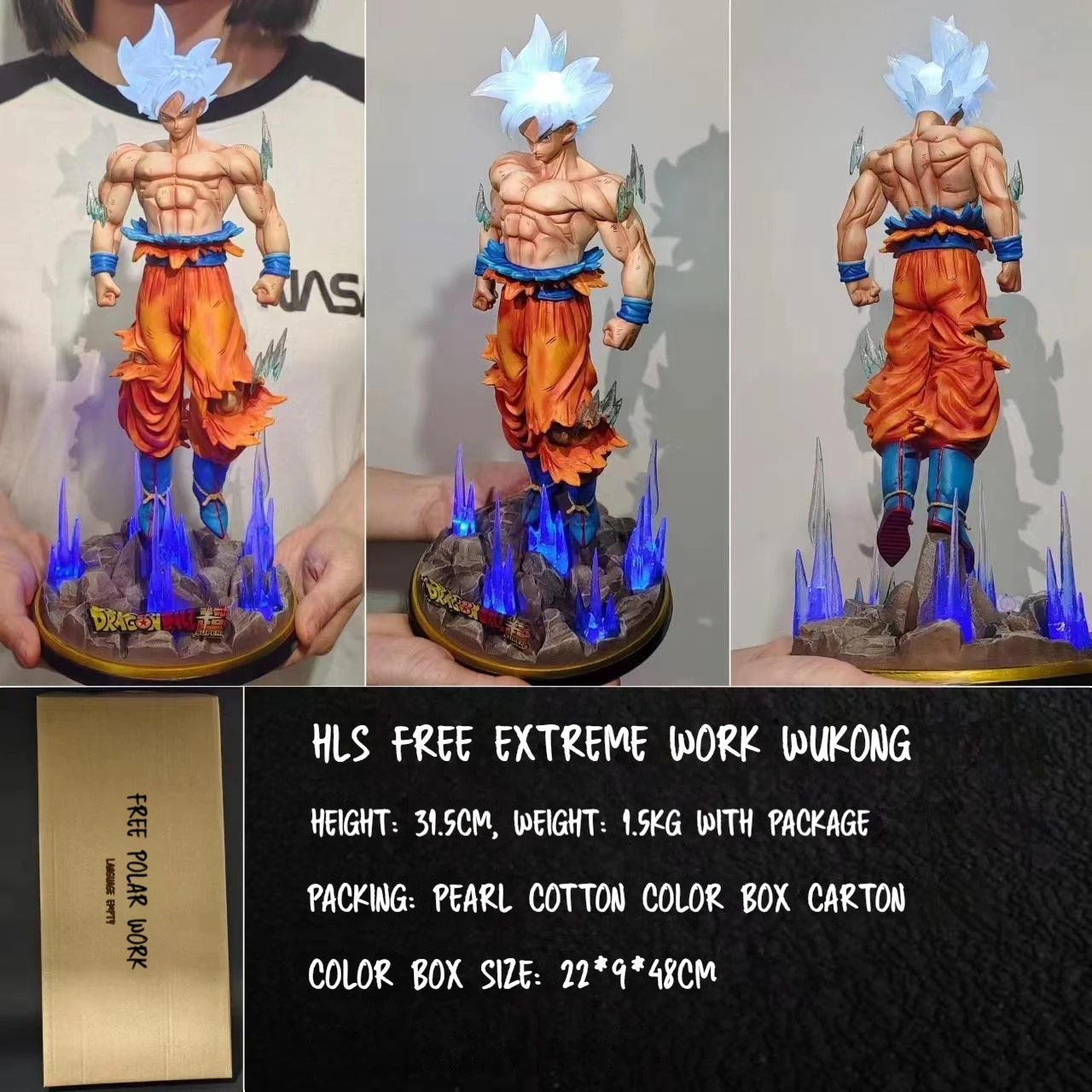 32cm White Hair Goku Anime Dragon Ball Z Gk Super Saiyan Hls Ultra Instinct Can Luminous Figure Model Ornaments Collection Gift