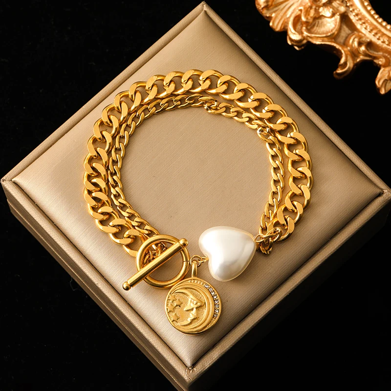 EILIECK 316L Edelstahl Gold Farbe Seestern Mond Sterne Charm Armband Für Frauen Neue Trendy Handgelenk Kette Schmuck Geschenk Party