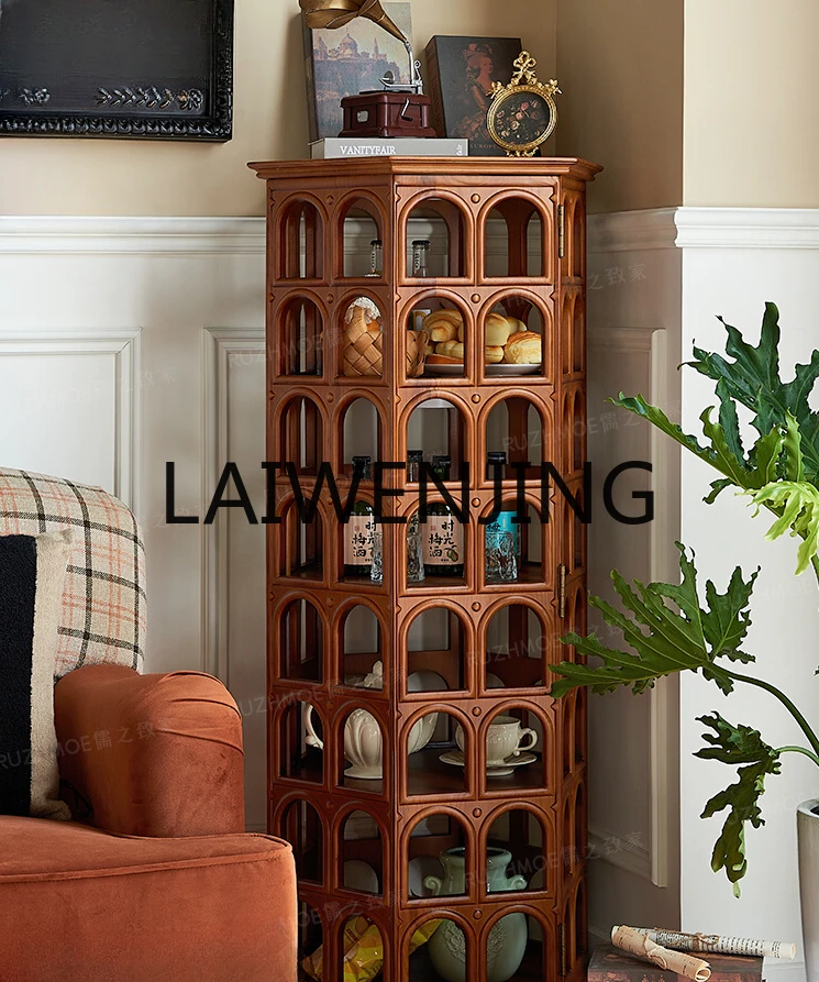 Hand-Made Display Cabinet Solid Wood Arch Hollow-out Multi-Functional Display Retro Shaped Cabinet