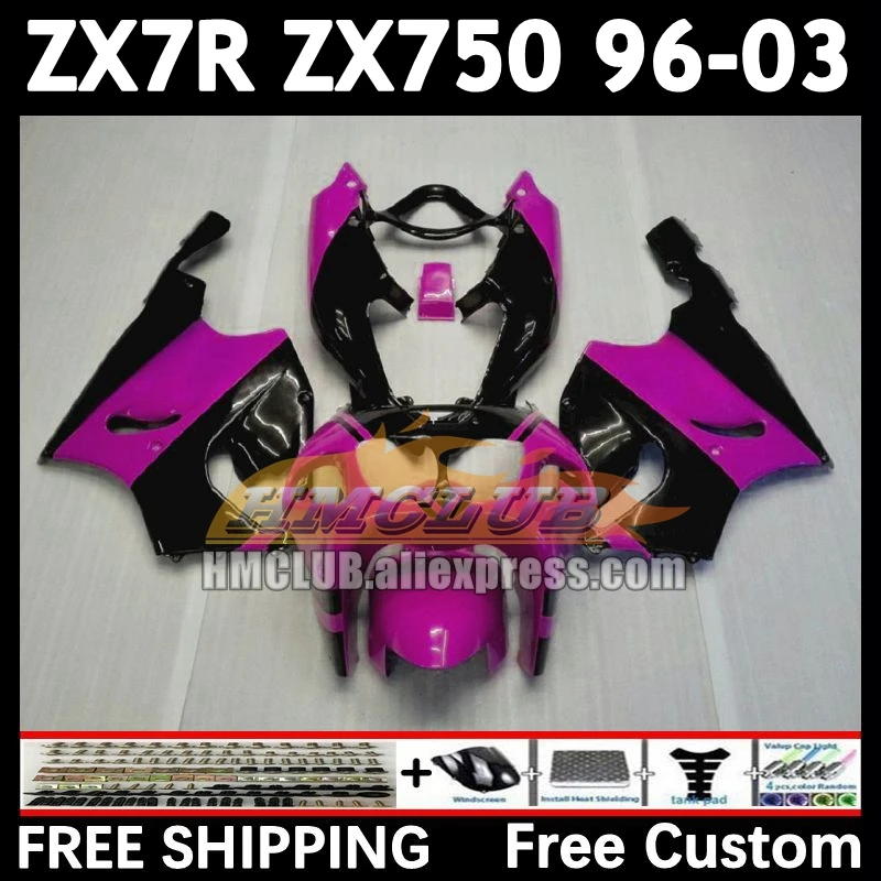 Body Kit For KAWASAKI NINJA ZX-7R ZX-750 pink black 96 97 98 99 162No.129 ZX 7R 750 7 R ZX750 ZX7R 2000 2001 2002 2003 Fairing