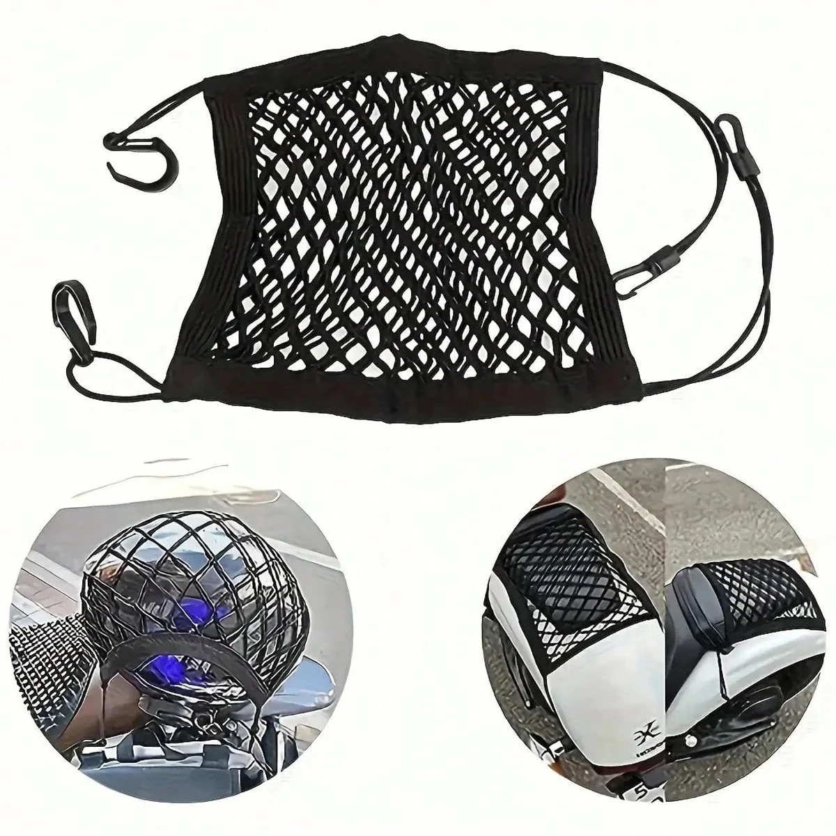 Motorcycle Elastic Cargo Net Storage Mesh Pocket Helmet Luggage Fixed Strap Hook Organizer Moto Rear Seat Cargo Net Accessories