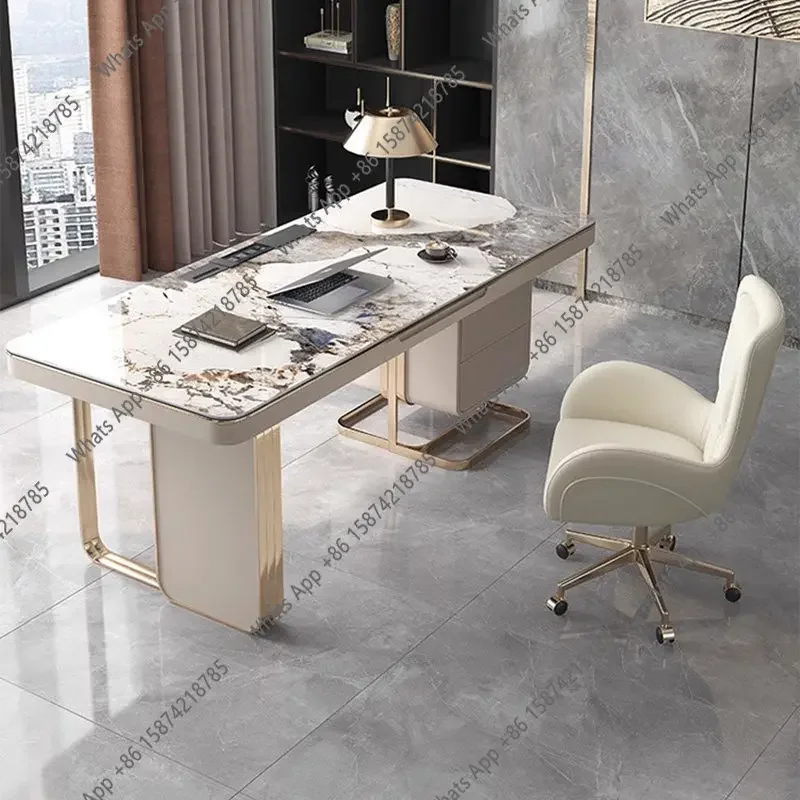 

N64 Desk light luxury modern minimalist style high-end rock slab office desk and chair computer designer study writing desk