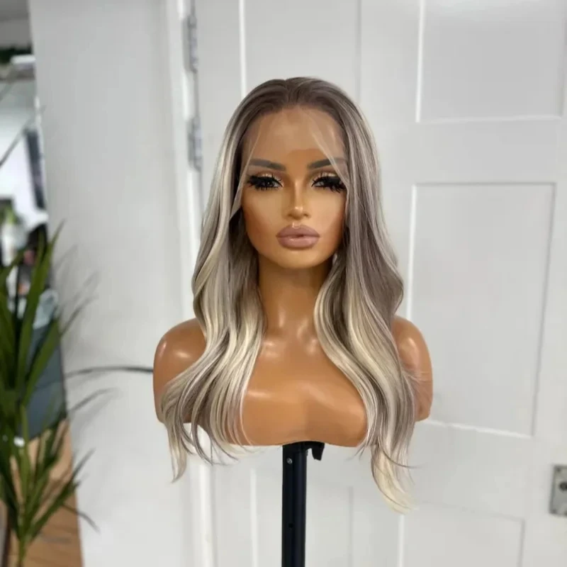 الجزء الأوسط شعر مستعار امرأة سمراء القرفة البلاتين الأبعاد العسل لينة Balayage شعر مستعار متموج أومبير HD غير مرئية الدانتيل شعر مستعار أمامي للنساء #5