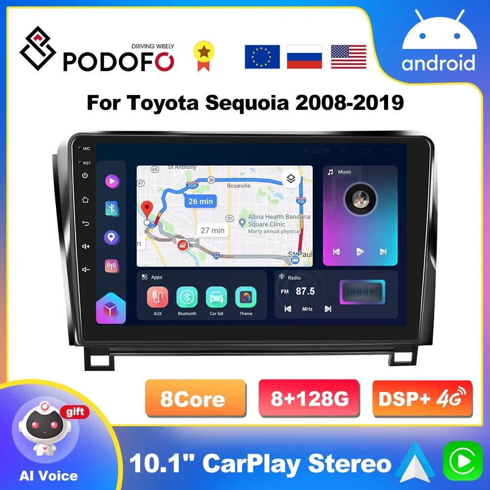 

Podofo CarPlay Radio With Screen For Toyota Sequoia 2008-2019 Android Multimedia Video Player 2 Din Head Unit Stereo Receiver