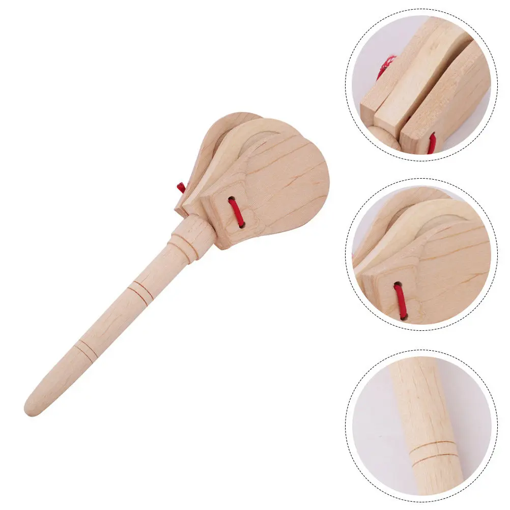 1Pcs Triangle Castanet Instrument Simple Structure Early Education Kids Comfortable Handle Wooden Musical Game