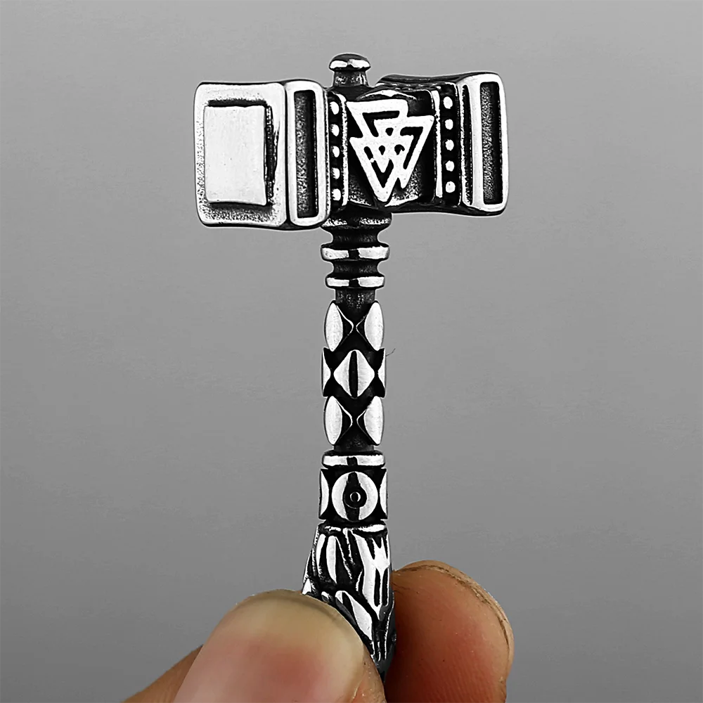 Men Nordic Thor Hammer Pendant Viking Necklace Stainless Steel Retro Odin Viking Valknut Necklace Amulet Jewelry Gift Wholesale