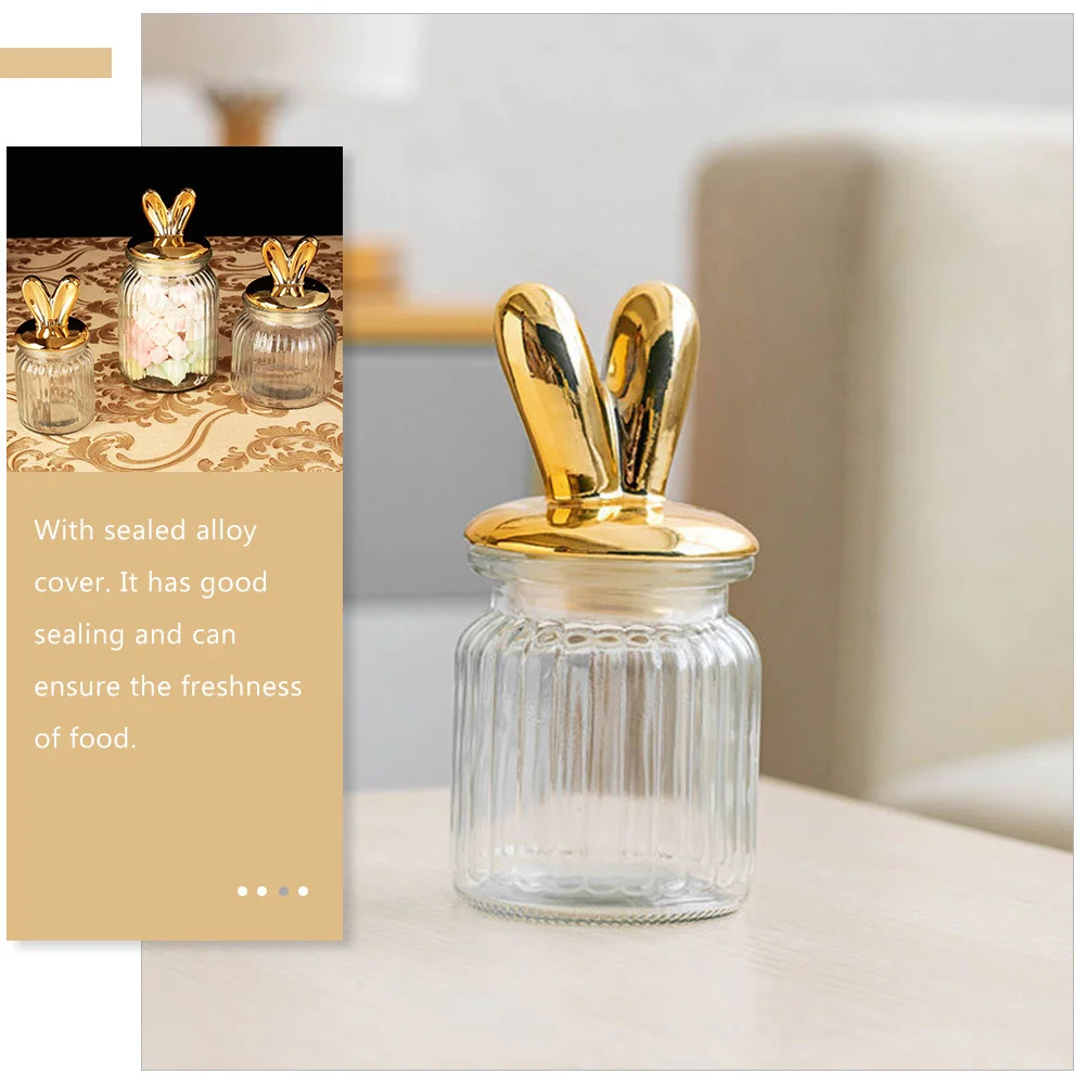 

Rabbit Ear Shaped Glass Storage Jar Premium Seal Alloy Cover Kitchen Pantry Food Storage Container Snack Glass Jar
