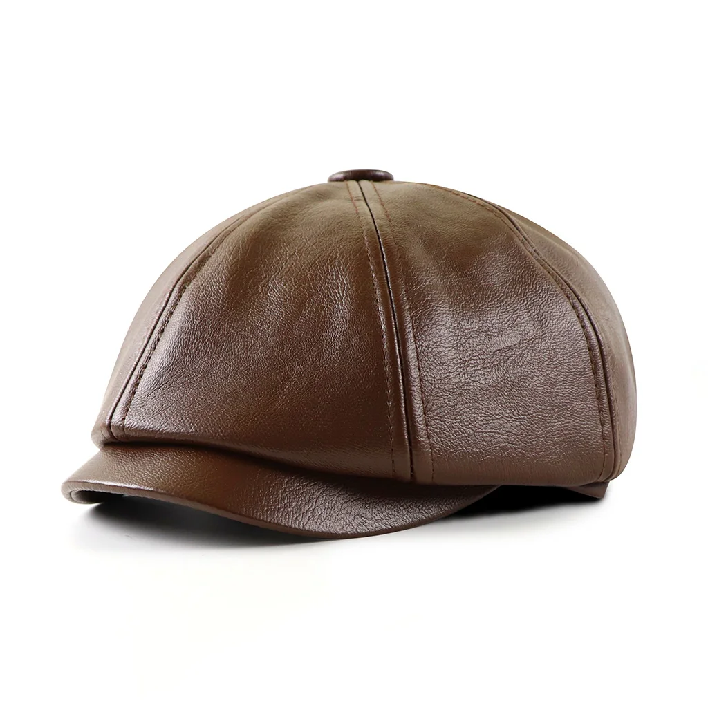 Leather Newsboy Cap Men Women Autumn Winter PU Beret Hat Vintage Artist Detective Hats Retro Middle-aged Dad Caps Casquette