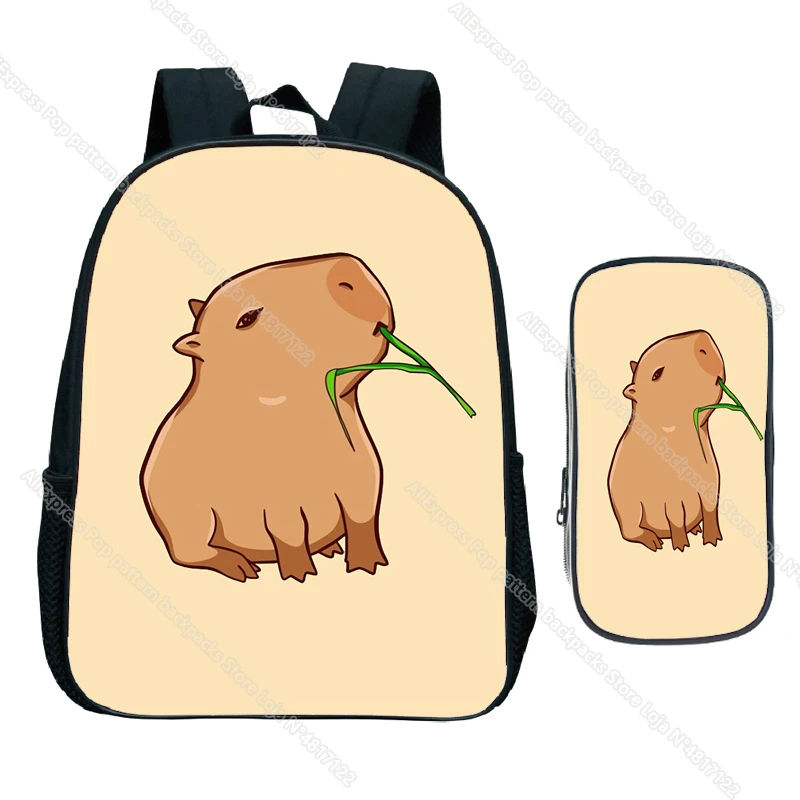 2pcs Capybara School Bags Crawling Rodent Animal Kids Backpack In Primary Schoolbag For Teenager Boys Waterproof Book Mochila