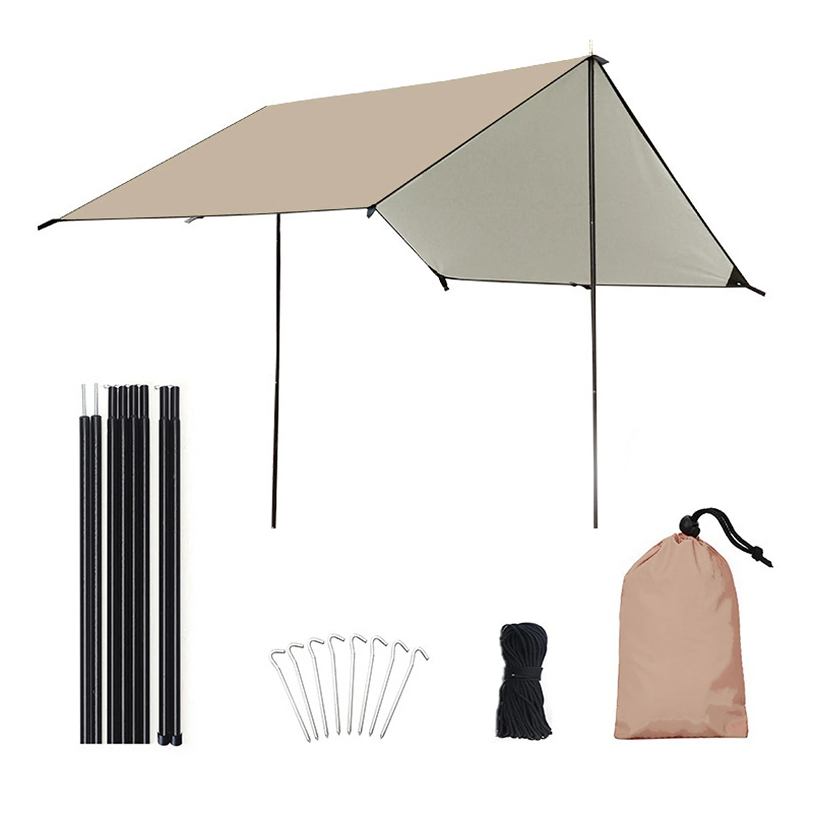 

Camping Awning with Poles Waterproof UPF50+ UV Protection Sunshade Outdoor Camping Hiking Backpacking Tarp Rain Fly