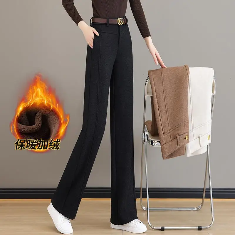 Women's Pants Woolen Autumn Fleece-lined Thickened Straight