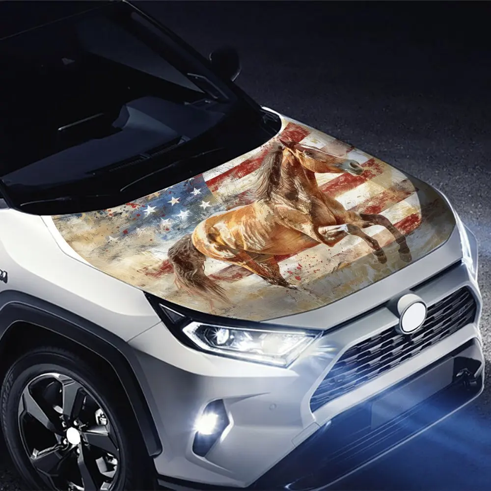الحصان المشتعل: تشكل قوي تحت النجوم والمشارب؛ أغطية فينيل للسيارة، رسومات غطاء محرك السيارة من الفينيل، ملصق فينيل مع ديستي