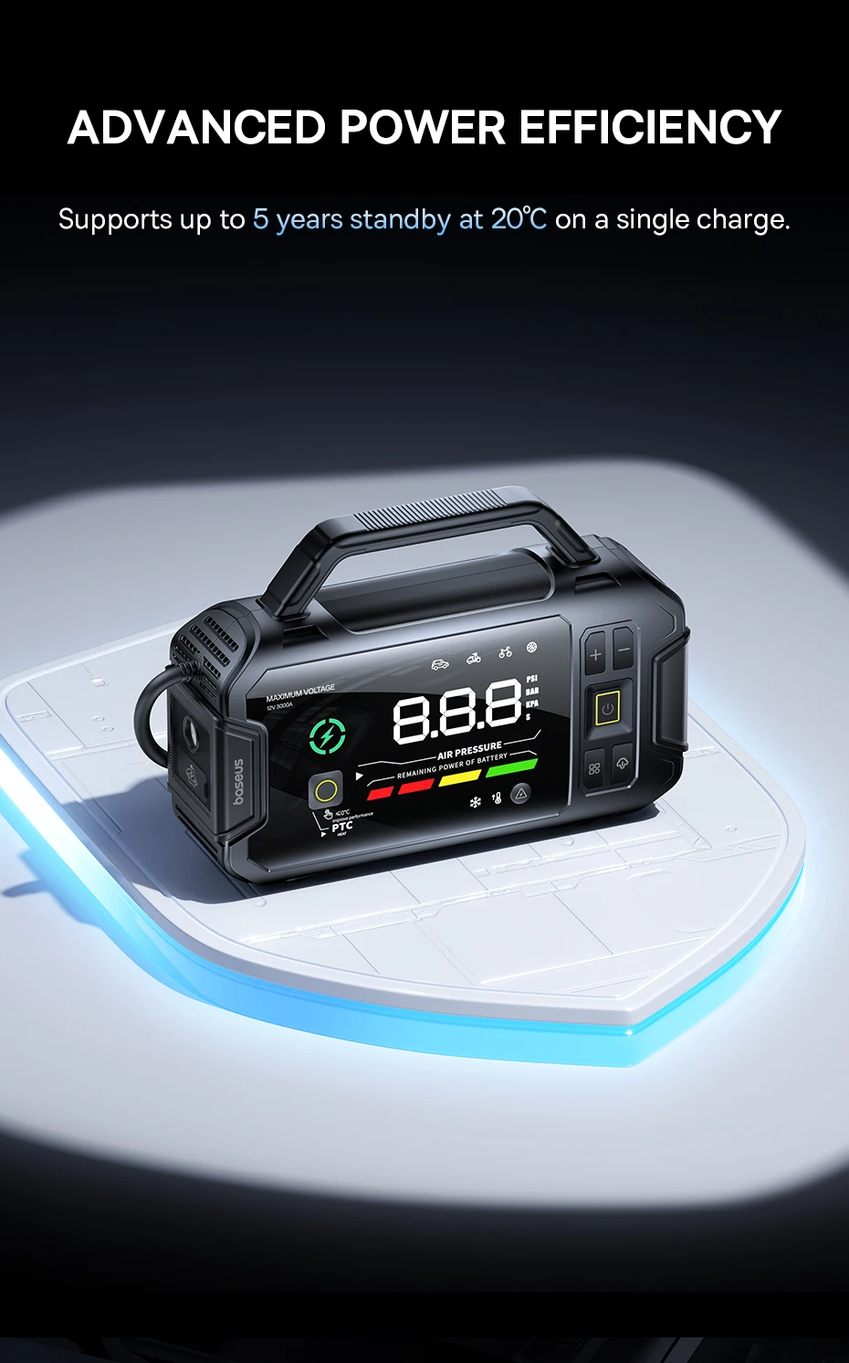 Baseus VJ1 3000A Starthilfe 4-in-1 150PSI Luftkompressor Powerbank 21600mAh Auto-Batterie Notfall-Booster Tragbares Startgerät – Detail 7