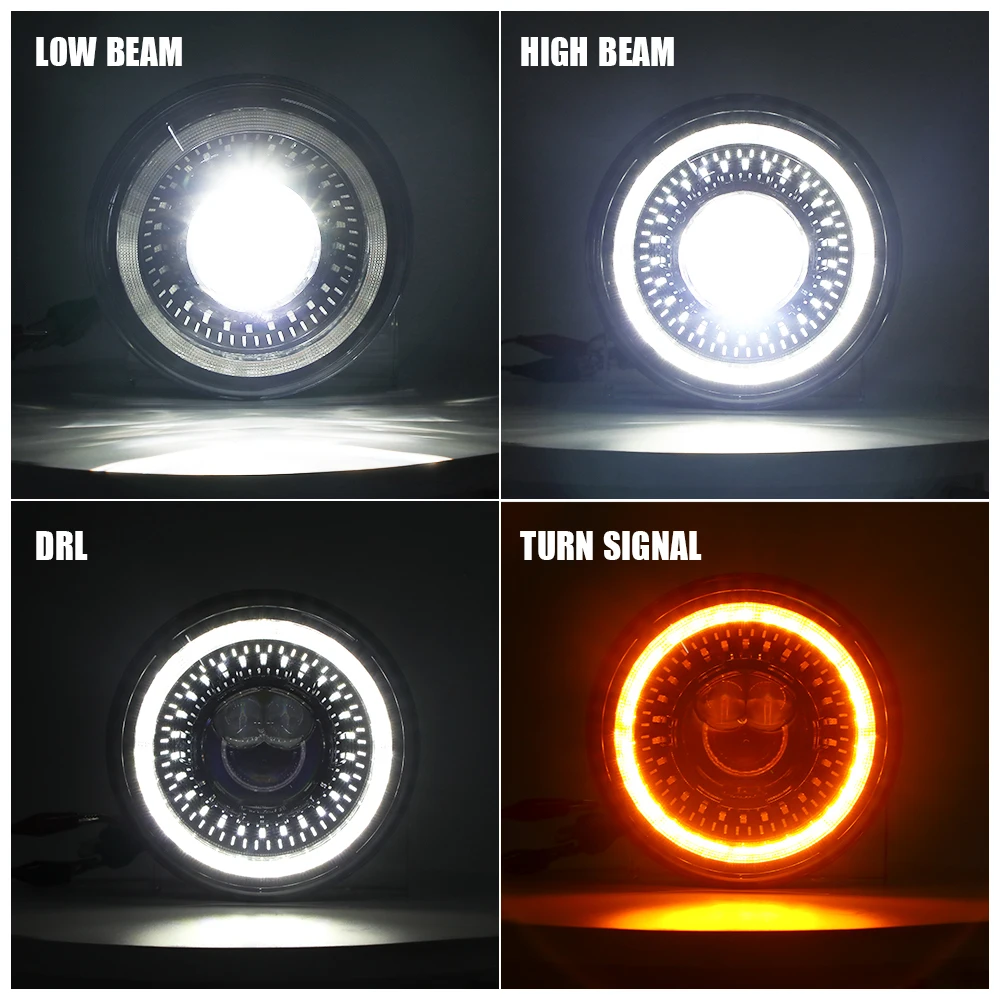 Dragon Eyes 7 Inch koplampen voor Jeep Wrangler JK JL FJ, witte dagrijverlichting, oranje knipperlicht, Hi/Lo beam LED koplamp