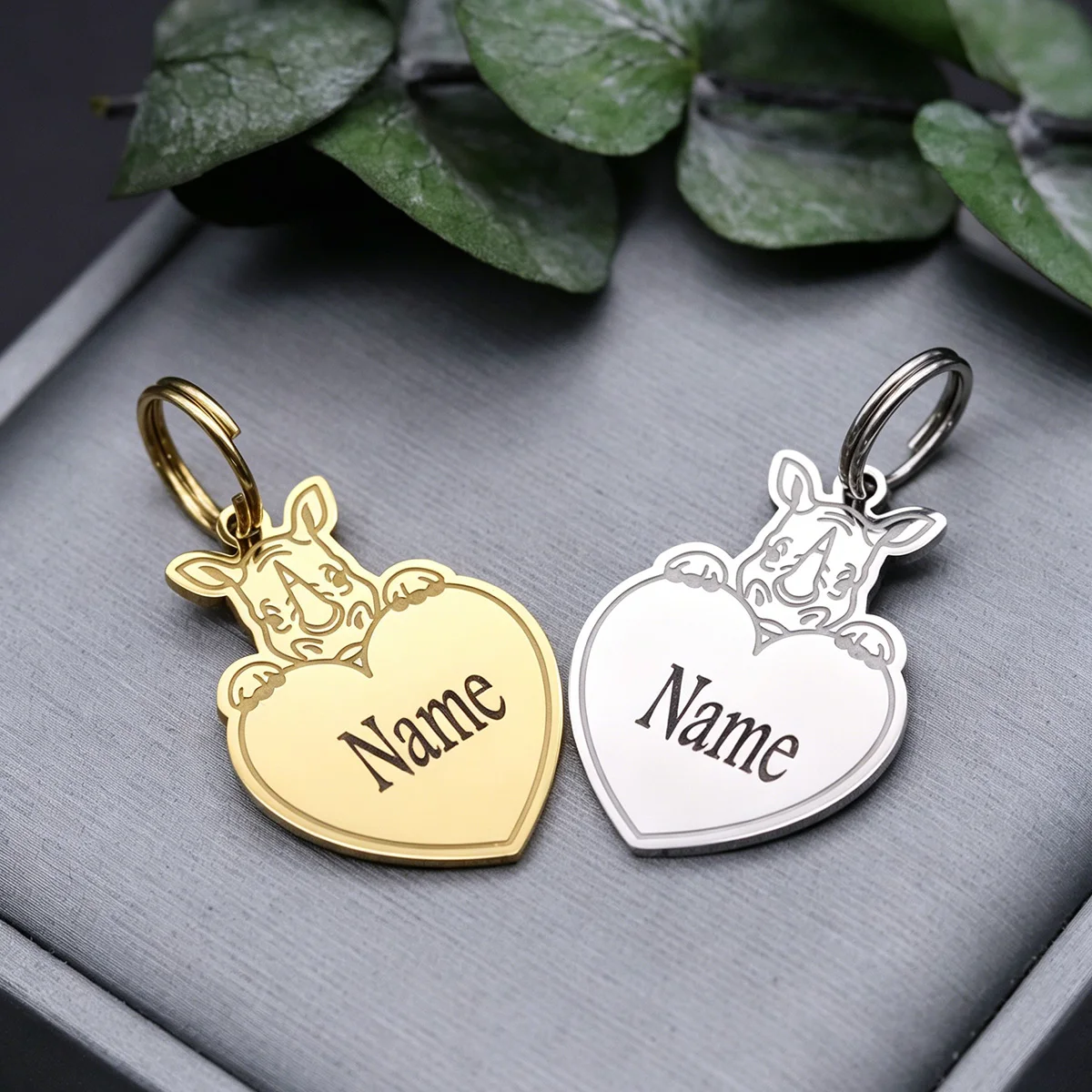Personalized Name Rhino Heart Keyring Stainless Steel Custom Engraved Letter Animal Keychain Jewelry Ornament Gift for Men Women