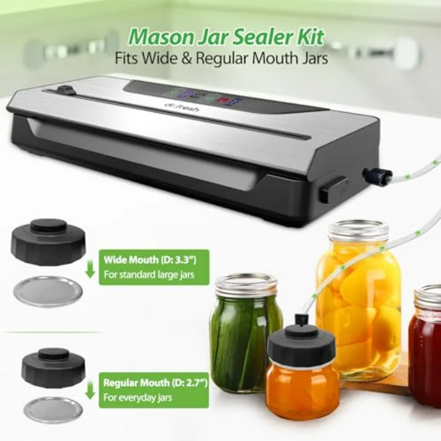 90Kpa Vacuum Sealer for Food Storage in Kitchen 10in1 Food Vacuum Sealer Machine with Mason Jar Kits Builtin Cutter Digital Tim